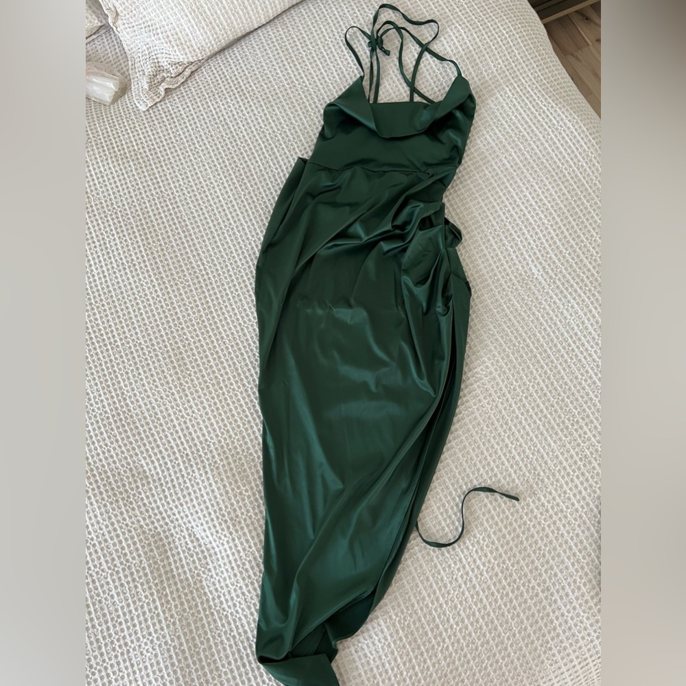 Emerald Green ruched large cowl neck strappy open back club dressy wedding dress